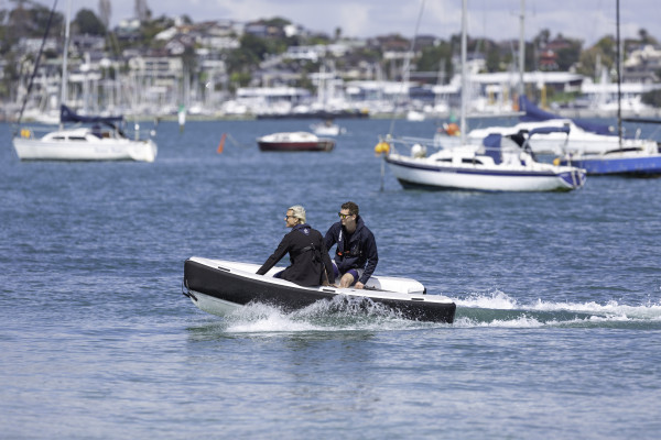 ZeroJet co-founders Bex Rempel and Neil Mans out on the water at Auckland's Bucklands Beach