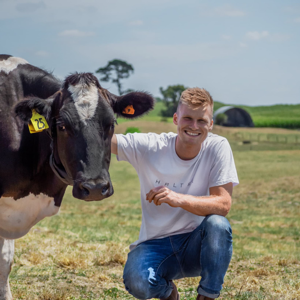 Farmer and cow