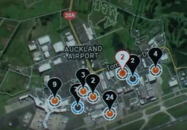 Core TT screenshot showing locations on a map of Auckland airport