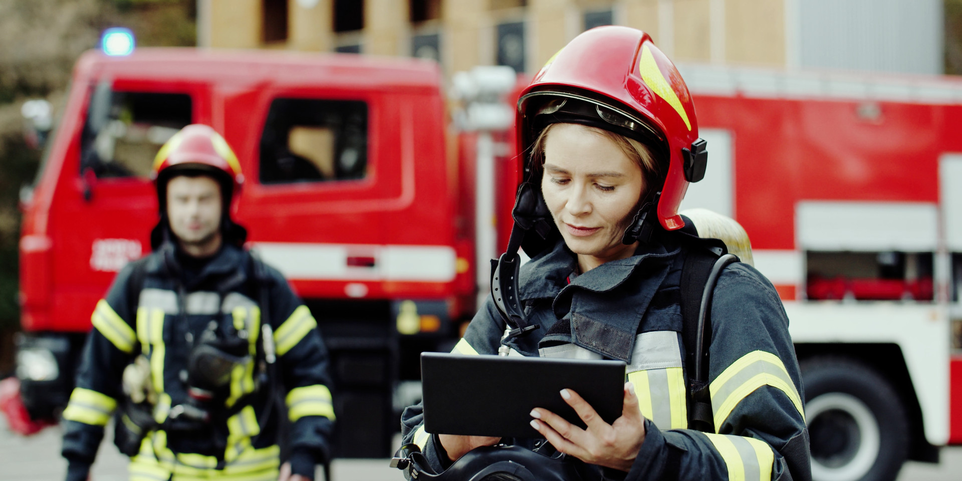Fire officer with ipad