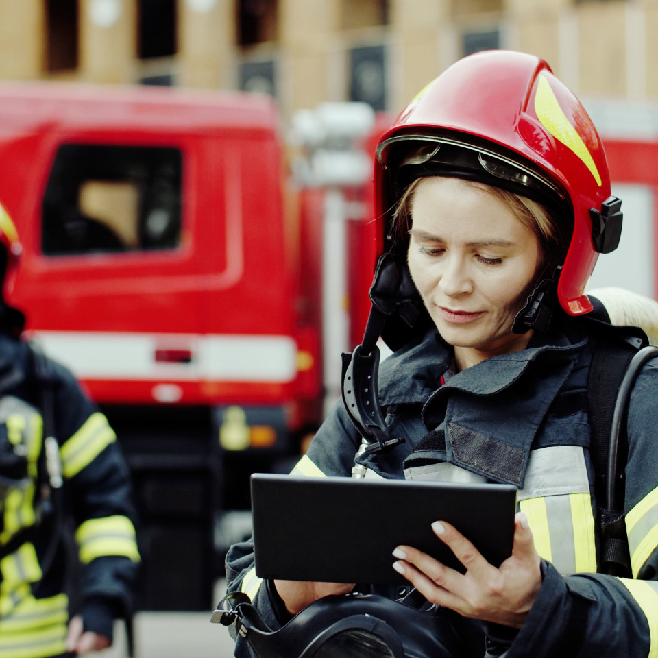 Fire officer with ipad
